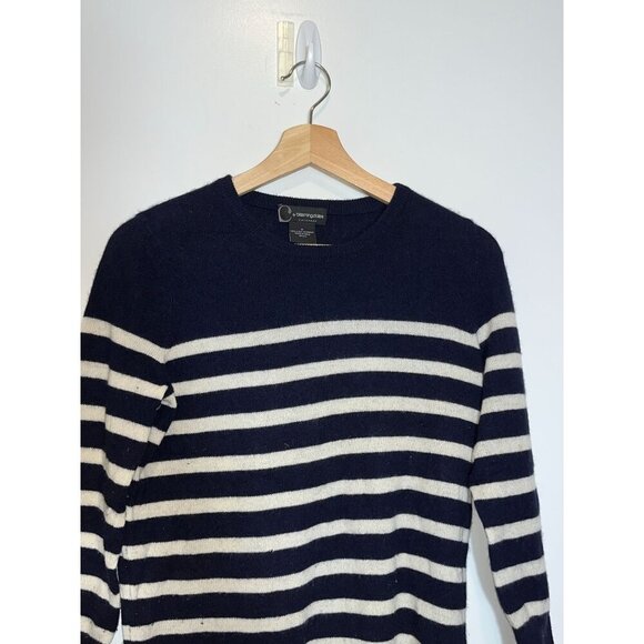 Bloomingdale's Cashmere Button Shoulder Navy Striped Sweater Women's Size M - Picture 2 of 6